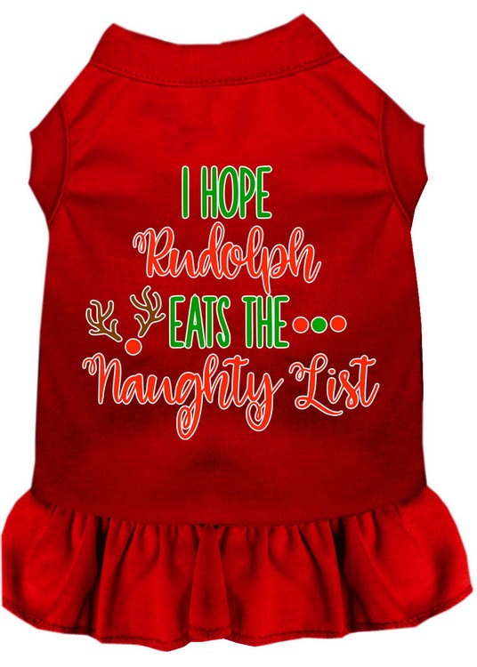 Hope Rudolph Eats Naughty List Screen Print Dog Dress Red Med